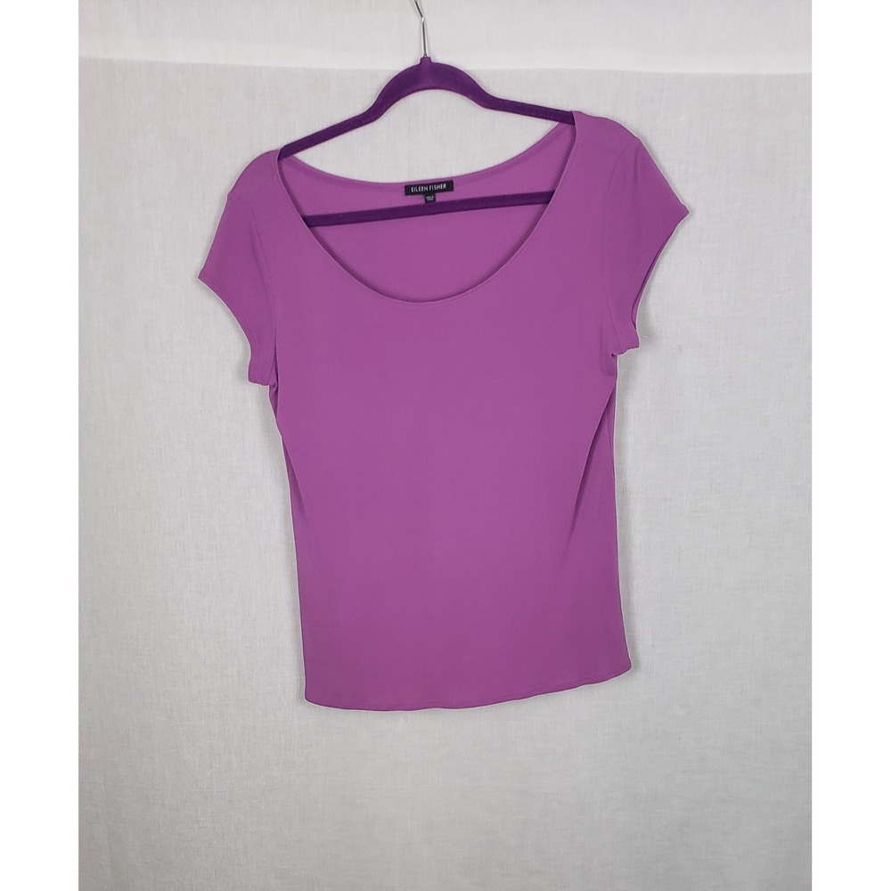 Eileen Fisher Purple 100% Silk Short Sleeve Top S Quiet Luxury Capsule Classic